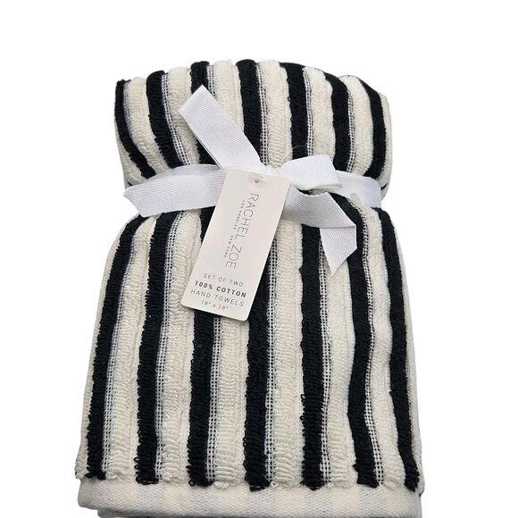 Rachel Zoe 8pc Cream And Black Striped Cotton Towel Set 2 Bath 4 Wash 2 Hand - Picture 11 of 16
